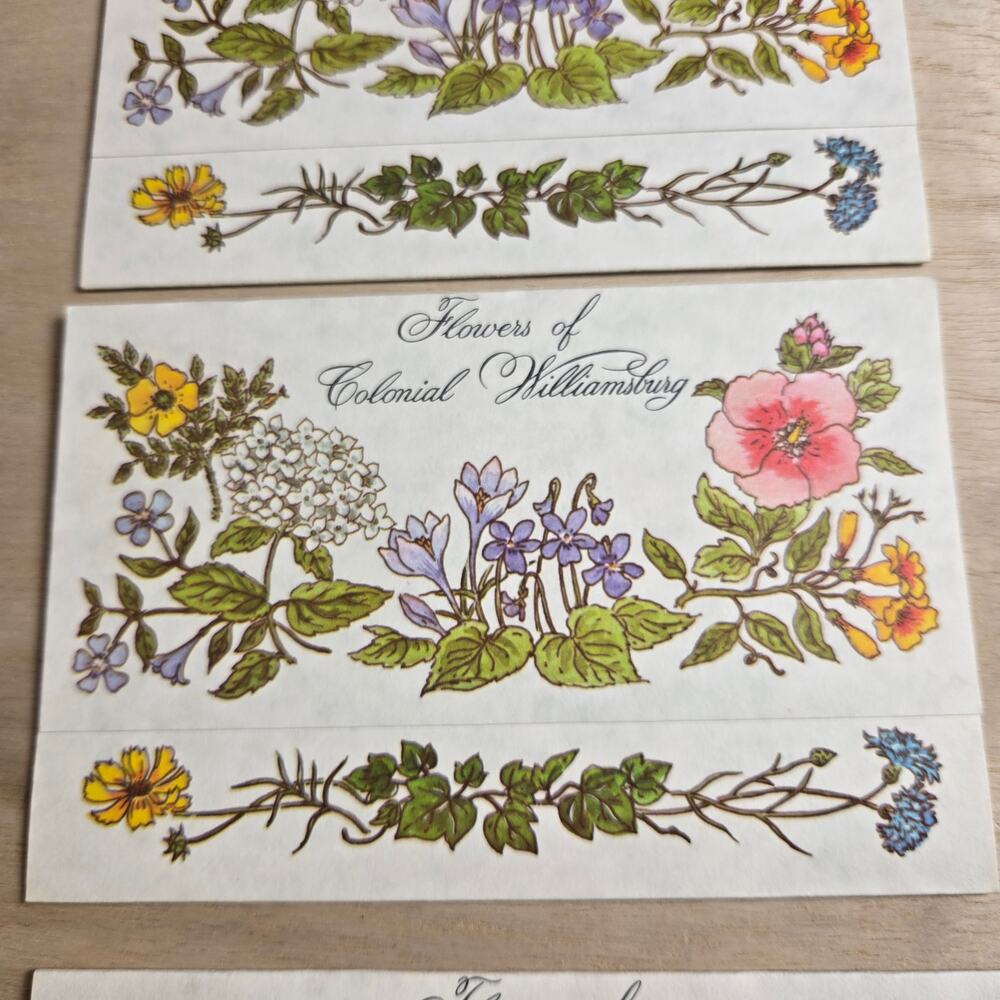 Vtg Fold & Seal Notes Flowers Of Colonial Williamsburg set of 10